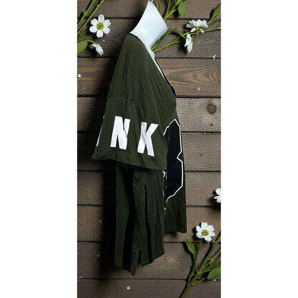 Victoria’s Secret PINK V-Neck Top Sz Large Dark Green Short Sleeve Tee Shirt - Picture 3 of 6